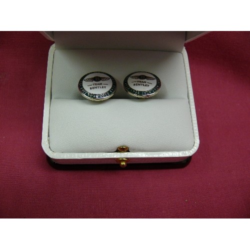 23 - RARE  TEAM BENTLEY CUFFLINKS, FIXED IN A HACHET OF LONDON BOX.