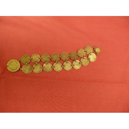 41 - A BRACELET MADE FROM 16 EARLY 3d COINS VICTORIA`S YOUNG HEAD  WEIGHT 28.57GR.