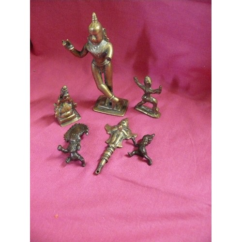 61 - BRASS KRISHNA DANCING FIGURE, BABY KRISHNA IN BRASS, BRASS TIBETAN BUDDHIST AND BRASS HINDU MONKEY G... 