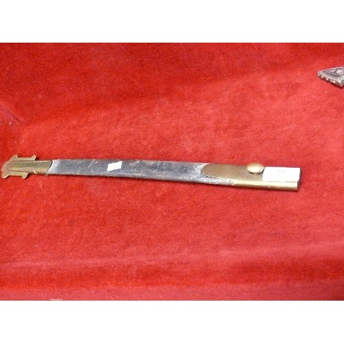 60 - A VINTAGE DRESS SWORD SCABBARD WITH BRASS FITTINGS PLUS ARABIC DAGGAR, AND BONE HANDLED CUT THROAT R... 