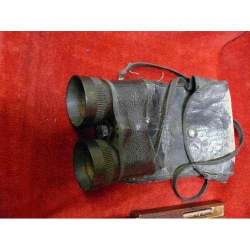 56 - COLLECTION OF BRITISH MILITARY ITEMS INCLUDING A VERY GOOD PAIR OF FIELD BINOCULARS, RIFLE OIL ,
PER... 