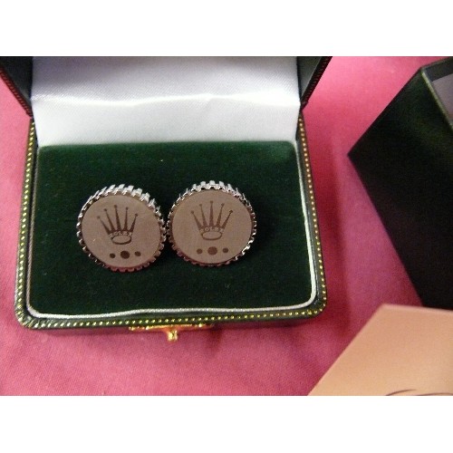 20 - ROLEX CUFFLINKS IN ROLEX INTERIOR BOX AND EXTERIOR BOX WITH CERTIFICATE.