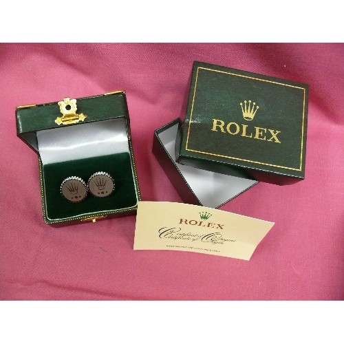 20 - ROLEX CUFFLINKS IN ROLEX INTERIOR BOX AND EXTERIOR BOX WITH CERTIFICATE.