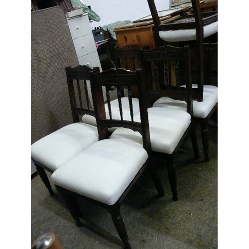SIX EDWARDIAN DINING CHAIRS, FRESHLY POLISHED AND UPHOLSTERED, WHITE
