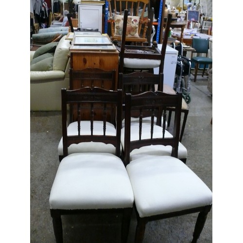SIX EDWARDIAN DINING CHAIRS, FRESHLY POLISHED AND UPHOLSTERED, WHITE