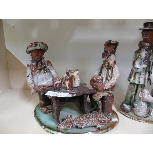 64 - THREE VARIOUS FIGURINES OF PEOPLE, HANDMADE BY SEVEN SPRINGS POTTERY.