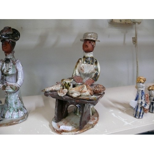 64 - THREE VARIOUS FIGURINES OF PEOPLE, HANDMADE BY SEVEN SPRINGS POTTERY.