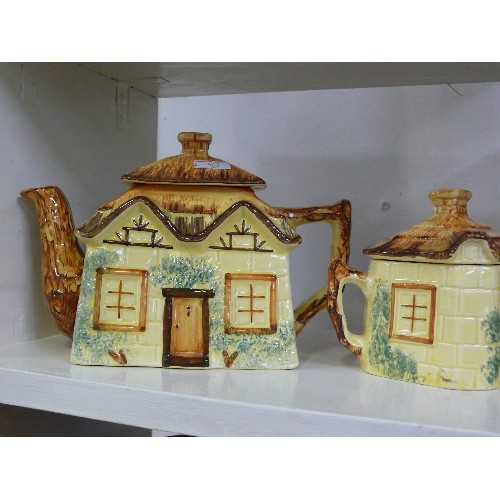 96 - CERAMIC COTTAGEWARE TEAPOT, SUGAR BOWL AND BUTTER DISH.