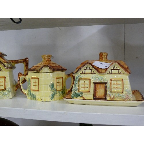 96 - CERAMIC COTTAGEWARE TEAPOT, SUGAR BOWL AND BUTTER DISH.