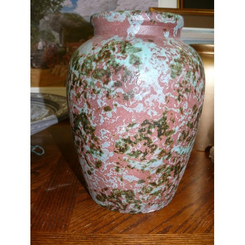 453 - TWO TERRACOTTA PIECES, A BOWL AND VASE,  BOTH HAND PAINTED.