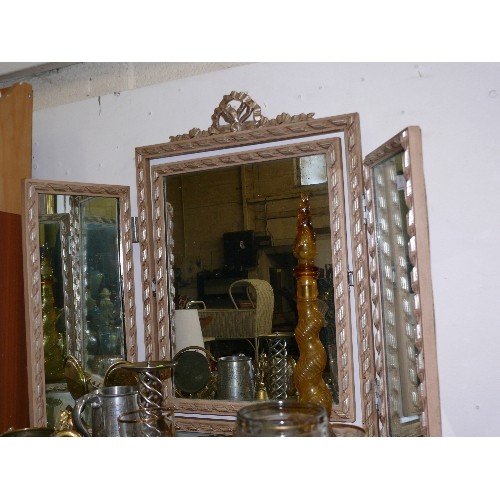 167 - LARGE DECORATIVE DRESSING TABLE MIRROR WITH ORNATE FRAME.