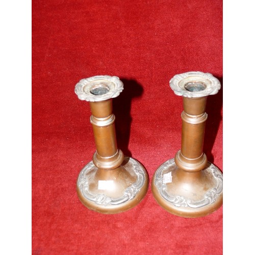 76 - PAIR OF DECORATIVE COPPER CANDLESTICKS