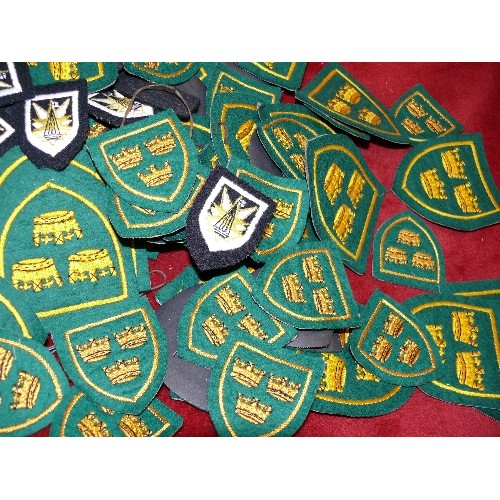 108 - BOX OF VARIOUS SEW ON CLOTH BADGES.