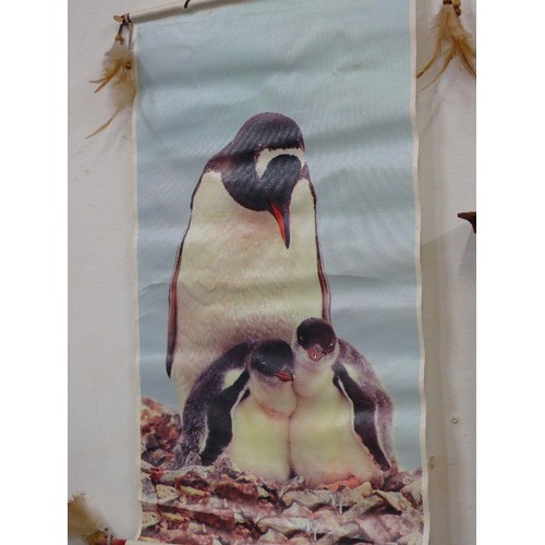 128 - PEGUIN WALL HANGING WITH FEATHER DETAIL.