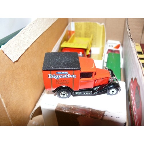 143 - MIXED COLLECTORS BOX OF CARS, TRAINS AND OTHER VEHICLES INCLUDING CORGI.