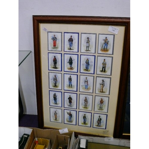 148 - FRAMED AND GLAZED CARD SET 'UNIFORMS OF THE AMERICAN CIVIL WAR'.