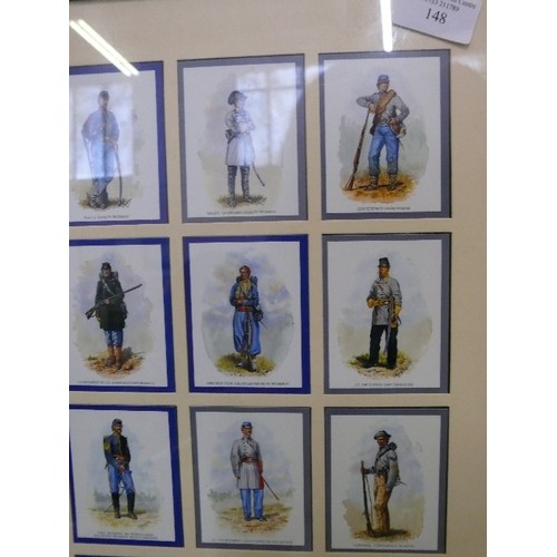 148 - FRAMED AND GLAZED CARD SET 'UNIFORMS OF THE AMERICAN CIVIL WAR'.