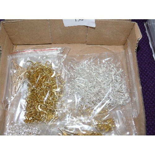 150 - TRAY OF GOOD QUALITY PLATED JEWELLERY MAKING FINDINGS, APPROX. 50 PAIRS OF WHITE AND YELLOW EARRING ... 