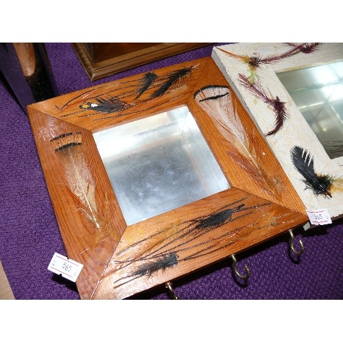 164 - PAIR OF DECORATIVE MIRRORS WITH HOOKS AND A SMALL DISPLAY CABINET.