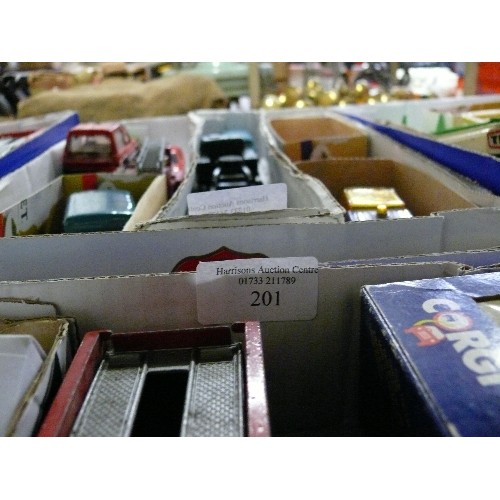 200 - MIXED COLLECTORS BOX OF CARS, TRAINS, AEROPLANES AND OTHER VEHICLES INCLUDING CORGI AND DINKY.