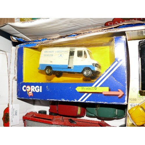 201 - MIXED COLLECTORS BOX OF CARS AND OTHER VEHICLES INCLUDING CORGI.