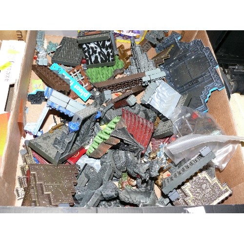 285 - BOX OF TOY CONSTRUCTION SET PARTS, TOW TRUCK, DRAGONS, CASTLE.