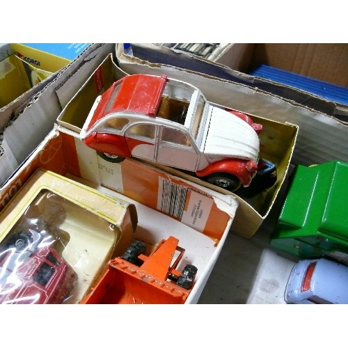 204 - MIXED COLLECTORS BOX OF CARS, TRAINS AND OTHER VEHICLES INCLUDING CORGI.