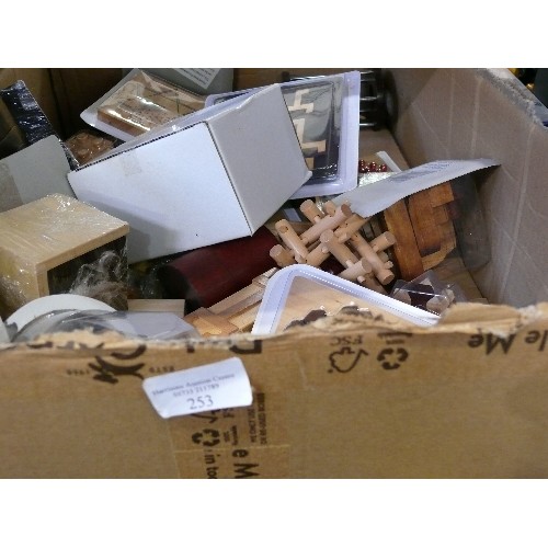 253 - BOX OF TWENTY-SEVEN VARIOUS WOODEN PUZZLES.