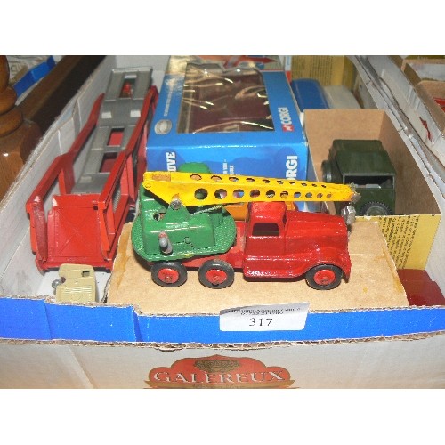 317 - MIXED COLLECTORS BOX OF CARS AND OTHER VEHICLES INCLUDING CORGI, DINKY AND CRESCENT.