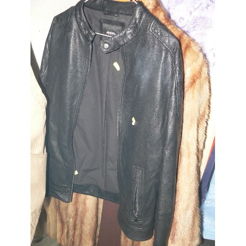 263 - A VINTAGE FUR COAT AND A FAUX LEATHER JACKET SIZE S.