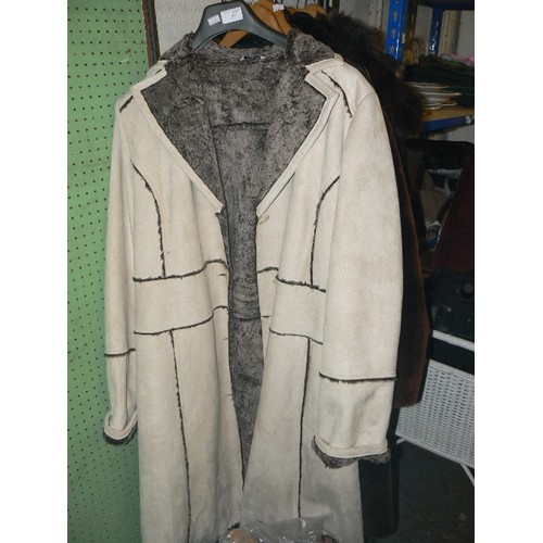 265 - FIVE VINTAGE FUR COATS PLUS A LEATHER JACKET.