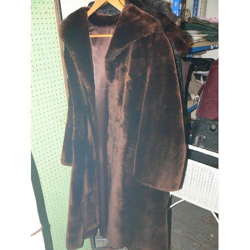 265 - FIVE VINTAGE FUR COATS PLUS A LEATHER JACKET.