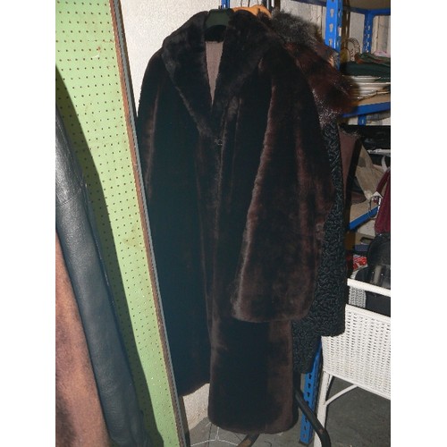 265 - FIVE VINTAGE FUR COATS PLUS A LEATHER JACKET.