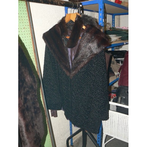 265 - FIVE VINTAGE FUR COATS PLUS A LEATHER JACKET.