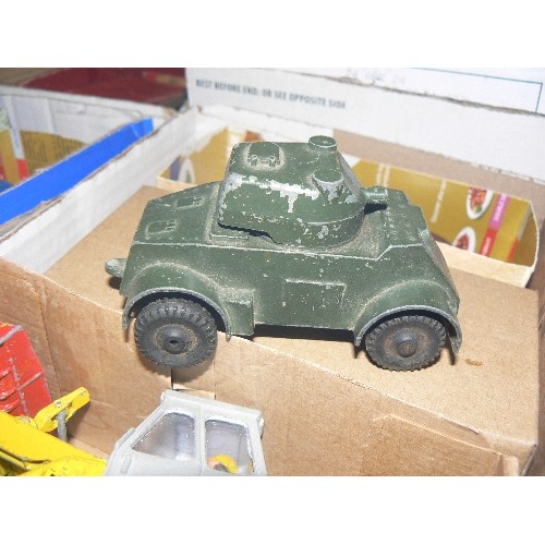 318 - MIXED COLLECTORS BOX OF CARS AND OTHER VEHICLES INCLUDING DINKY, BRITAINS AND CORGI.