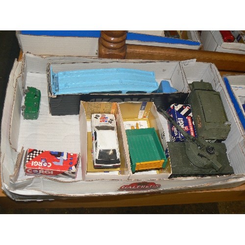 320 - MIXED COLLECTORS BOX OF CARS AND OTHER VEHICLES INCLUDING CORGI, DINKY AND BRITAINS.