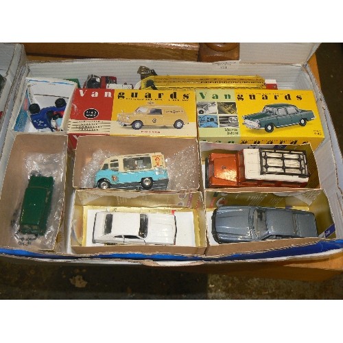 321 - MIXED COLLECTORS BOX OF CARS AND OTHER VEHICLES INCLUDING VANGUARDS, CORGI AND TRI-ANG.