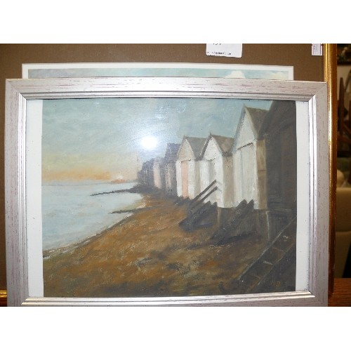 337 - FLATFORD MILL FROM THE LOCK PRINT, FRAMED AND GLAZED, BEACH HUT ON THE BEACH PRINT.