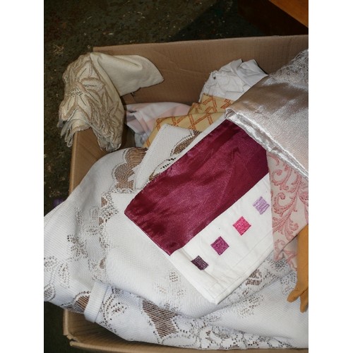 335 - LARGE BOX OF MIXED VINTAGE LINEN.