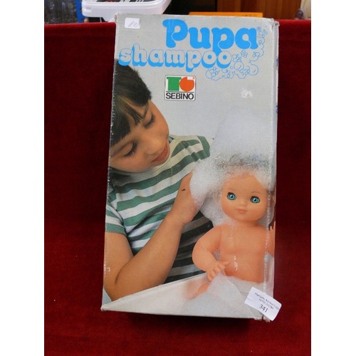 341 - VINTAGE PUPA SHAMPOO DOLL IN ORIGINAL BOX.