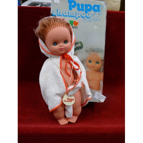 341 - VINTAGE PUPA SHAMPOO DOLL IN ORIGINAL BOX.