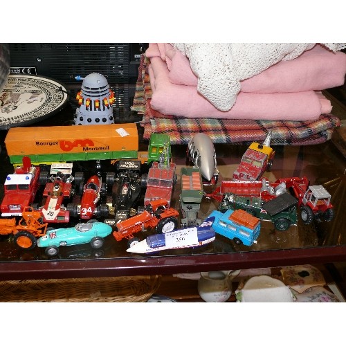 350 - COLLECTION OF VARIOUS CARS, TRACTORS AND LORRIES PLUS A DALEK.