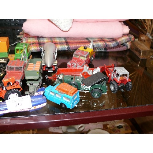 350 - COLLECTION OF VARIOUS CARS, TRACTORS AND LORRIES PLUS A DALEK.