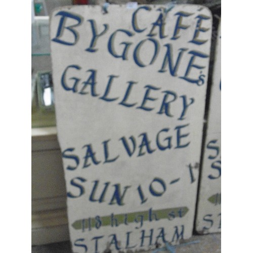 364 - PAIR OF LARGE BYGONE CAFE SIGN BOARDS APPROX 4FT.