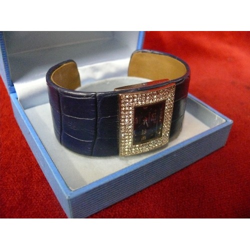 6A - PAULO FRANCHI  DIAMANTE LADIES WATCH WITH BLUE LEATHER BRACELET.