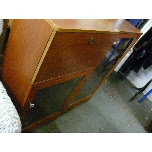 483 - MID-CENTURY DRINKS CUPBOARD WITH PULLDOWN COMPARTMENT PLUS A MATCHING DISPLAY CUPBOARD.