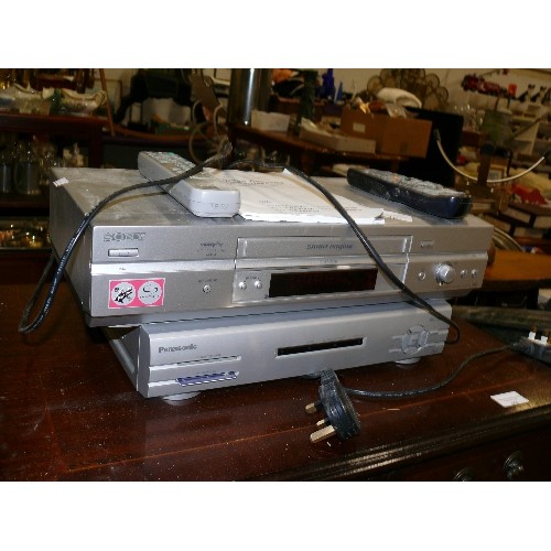 445 - SONY VIDEO CASSETTE RECORDER SLV-SE740 AND A PANASONIC SKY DIGIBOX BOTH WITH REMOTES.