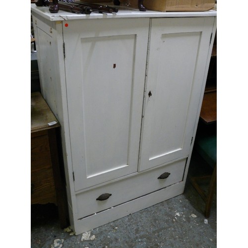 452 - VINTAGE WOODEN CABINET WITH FITTED INTERIOR.