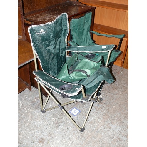 455 - TWO FOLDING FISHING/CAMPING CHAIRS WITH BAGS AND A FIRST AID KIT.