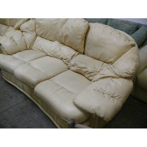 474 - LARGE TWO SEATER AND THREE SEATER FAUX LEATHER SOFAS.